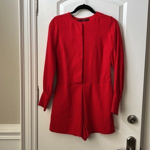 Red romper skort, long sleeve luxurious skort jumpsuit